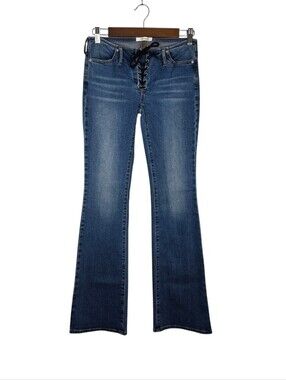 PacSun Lace Up Jeans Low Rise Bootcut Medium Wash Western Cowgirl Festival Sz 24